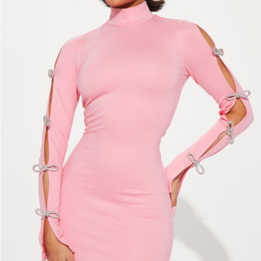 Fashion Nova Pink Long Sleeve Dress with Cutout Details